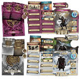 The Agemonia: New Heroes Expansion by Lautapelit features colorful character cards, tokens, and unique heroes with new abilities, detailed stats, and fantasy artwork for this cooperative board game.