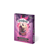 The Lux Lupo “Apothebakery: The Master Alchemist Expansion” game box shows a cartoon alchemist's wagon with potions on a whimsical pink-purple smoky background, highlighting upgraded tokens and expansion details at the bottom.