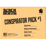 Yellow box cover for Black Orchestra Conspirator Pack #1 by Game Salute, showing names and roles of historical figures from Black Orchestra, plus age and content warnings at the bottom.