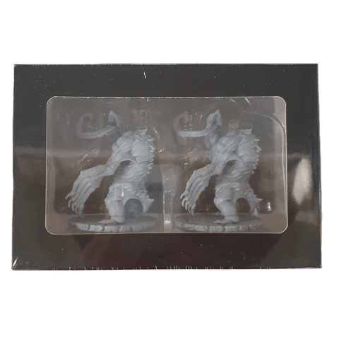 Two identical gray Giant Blind Albino Penguin miniatures from Petersen Games’ Cthulhu Wars are displayed in a black rectangular box with a clear window, capturing the eerie style of this expansion set.