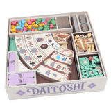 The Folded Space - Daitoshi Insert by Folded Space features full-color trays to neatly organize colorful wooden pieces, cards, tokens, and boards in separate compartments within your DAITOSHI board game box.
