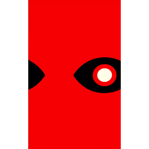 A minimalist red background with two black oval "eyes"—the right with a white center, the left solid black—adds an air of mystery, making this Oink Games' Insider cover perfect for social deduction games.