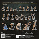 The S.T.A.L.K.E.R. The Board Game Zone Threats Model Pack by Awaken Realms features 20 detailed miniatures in four rows, labeled with names such as zombies, bandits, chimera, and other iconic Zone creatures.