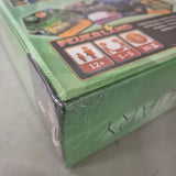 A close-up of a Sanctuary (Damaged) board game box by Feuerland Spiele displays icons for ages 12+, 1–5 players, and 20+ minutes. The corner is dented, marking it as damaged, but the original plastic wrap is still intact.