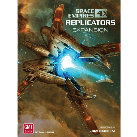 Space Empires 4X Replicators Expansion cover with spaceship and space background