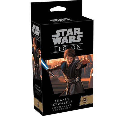 A box for Fantasy Flight Games' Star Wars: Legion – Anakin Skywalker Commander Expansion, featuring art of Anakin with his blue lightsaber—ideal for commanding Republic forces in your miniature battles.