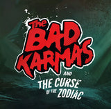 Stylized red and black text reads The Bad Karmas above white text saying and The Curse of the Zodiac on a dark, textured background, promoting the cooperative Teburu Game Platform Bundle by Pegasus Spiele.