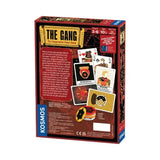 Back of The Gang box by Kosmos, showing details for this cooperative card game—includes illustrated cards, poker chips, overview info, and the Kosmos logo on the side.