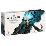 Box for The Witcher: Path of Destiny Bundle from Go On Board, featuring a horned, skeletal creature in a misty forest, with the game’s logo and branding displayed on a white background.