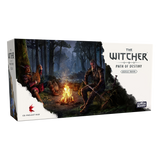 The Witcher: Path of Destiny Acrylic Tokens for Core Game by Go On Board come in a rectangular box featuring characters around a campfire in a dark forest, with the title and logos on a white background—perfect for fans.
