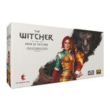 Box for Go On Board's The Witcher: Path of Destiny Triss & A Grain of Truth Expansion, featuring a red-haired armored woman wielding fire, a snarling bear behind her, and the game’s logos and title on a white background.