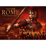 A striking image for CCC Games’ Total War: ROME The Board Game (Damaged) features a Roman soldier in armor raising his sword, with legions and ancient city buildings behind, capturing the epic spirit of the Ancient World.