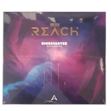 A board game box titled "USC: Reach Galactic Edition" by Arvis Games with "Kickstarter Exclusive" below. The cover features a colorful, abstract cosmic design in swirling purples, pinks, and blues—ideal for fans of space board games.