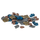 Vantage Metal Coins by Stonemaier Games feature zinc coins in bronze, silver, gold, and blue with values of 1, 2, 5, and 10—ideal board game accessories to enhance your collection.