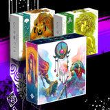 Three colorful card game boxes from Chip Theory Games are displayed. The front features Wroth: All Gameplay with a magical staff and warriors, while the two boxes behind hint at asymmetric abilities and vivid character portraits.