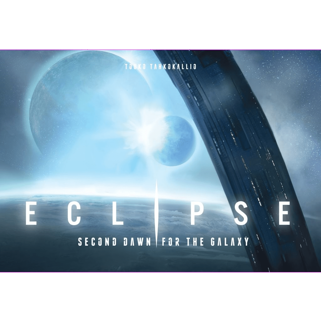 A cosmic scene shows a large spaceship orbiting a planet with a moon crossing a bright sun. At the top, "Eclipse: Second Dawn for the Galaxy" and "Lautapelit" appear, evoking interstellar civilization strategy gameplay.