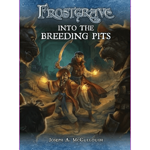The cover of Frostgrave: Into the Breeding Pits (Paperback) by Osprey Games shows two adventurers casting spells in a dark cavern, surrounded by shadowy monsters with glowing eyes.