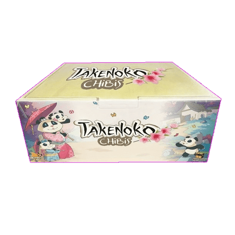 The Takenoko: Chibis Expansion Giant Edition by Matagot features a scenic, pastel-colored box with pandas and blossoms. Ideal for fans wanting a charming board game expansion in EN/NL/DE/FR.